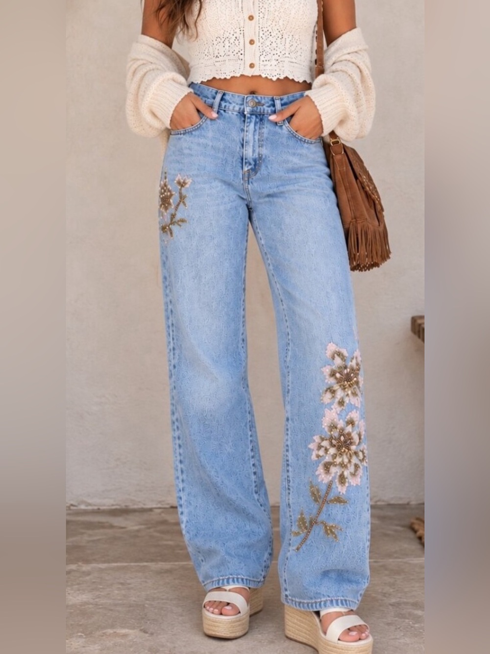 Z.Cavaricci Vintage Jeans - Women’s Boot Cut, with Floral Appliqué. Size 6
